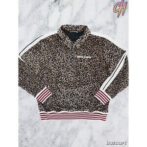 Palm Angels Leopard Print Quarter ZIp Track Sweatshirt Size XXL (MSRP: $810)